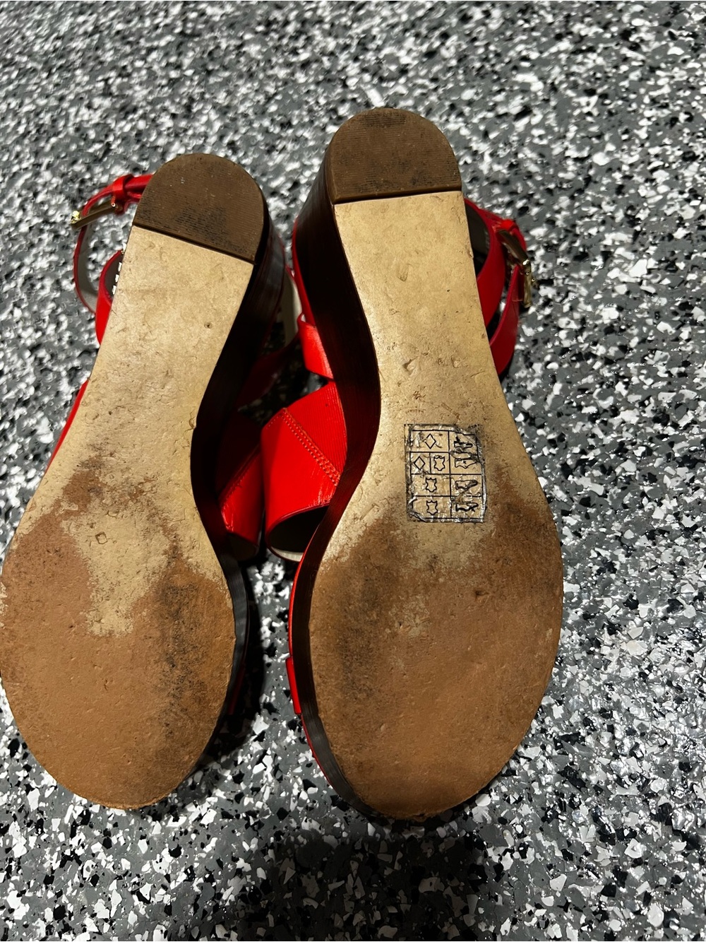 MICHAEL Michael Kors Red Leather Platform Sandals with Wood-Look Sole - Picture 6 of 6
